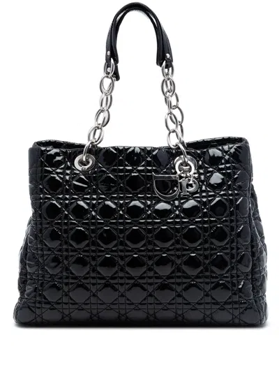 Pre-owned Dior 2010 Large Patent Cannage Lady  Soft Shopping Tote Bag In Black