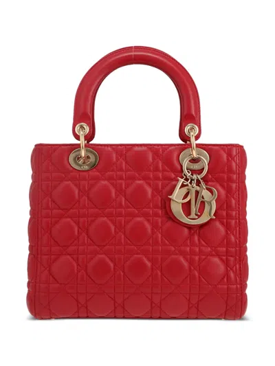 Pre-owned Dior 2010 Medium Cannage Lady  Two-way Handbag In Red