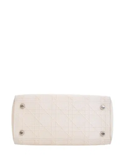 Pre-owned Dior 2010 Medium Canvas Cannage Lady D Lite Satchel In White