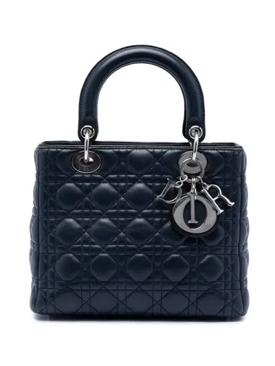 Pre-owned Dior 2010 Medium Lambskin Cannage Lady  Satchel In Blue