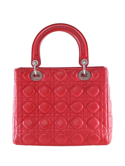 Pre-owned Dior 2010 Medium Lambskin Cannage Lady  Satchel In Red