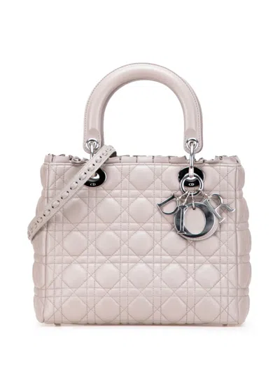 Pre-owned Dior 2010 Medium Lambskin Cannage Ruffle Trim Lady  Satchel In Brown