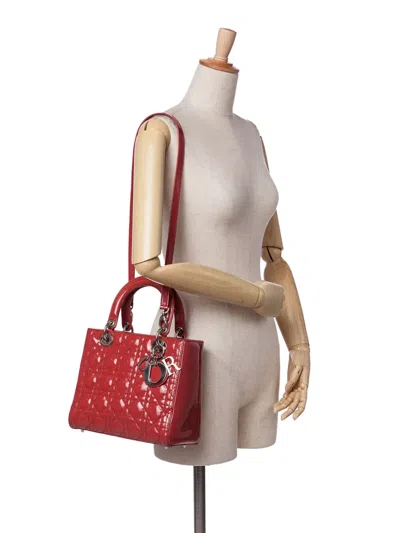 Pre-owned Dior 2010 Medium Patent Cannage Lady  Satchel In Red