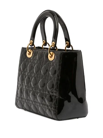 Pre-owned Dior 2010 Medium Patent Cannage Lady  Satchel In Black