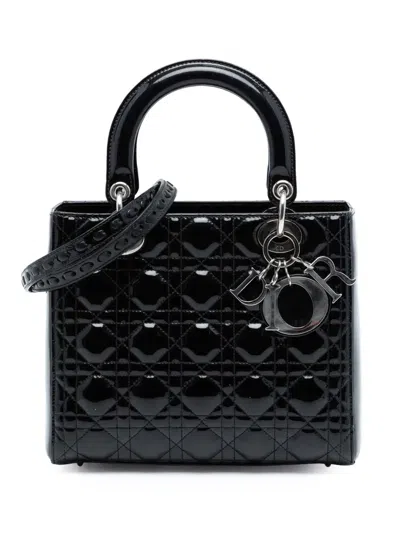 Pre-owned Dior 2010 Medium Patent Cannage Lady  Satchel In Black