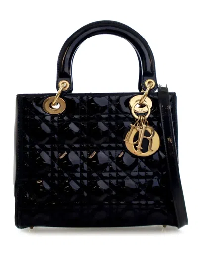 Pre-owned Dior 2010 Medium Patent Cannage Lady  Satchel In Black