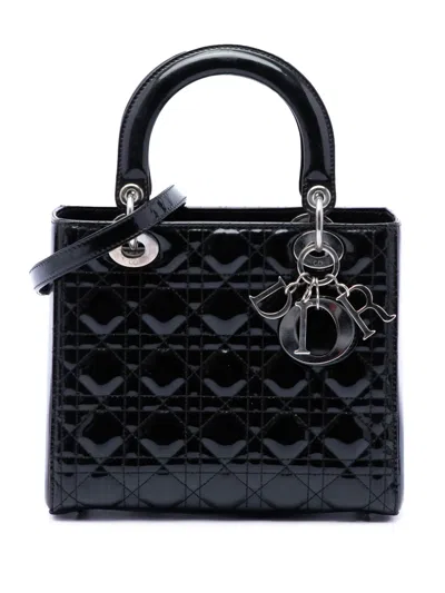 Pre-owned Dior 2010 Medium Patent Cannage Lady  Satchel In Black