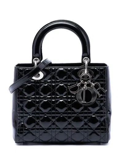 Pre-owned Dior 2010 Medium Patent Cannage Lady  Satchel In Black