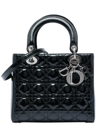Pre-owned Dior 2010 Medium Patent Cannage Lady  Satchel In Black
