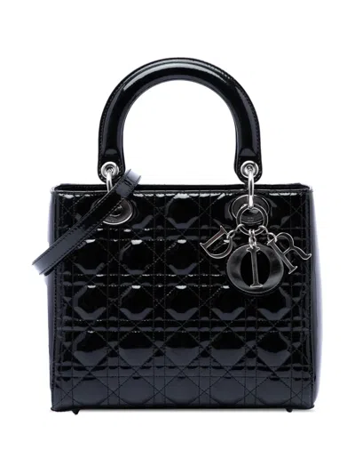 Pre-owned Dior 2010 Medium Patent Cannage Lady  Satchel In Black