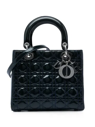 Pre-owned Dior 2010 Medium Patent Cannage Lady  Satchel In Blue