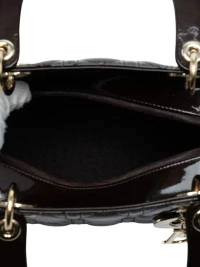 Pre-owned Dior 2010 Medium Patent Cannage Lady  Satchel In Brown