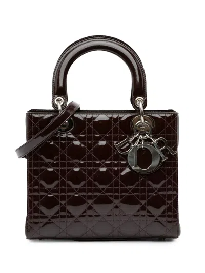 Pre-owned Dior 2010 Medium Patent Cannage Lady  Satchel In Purple