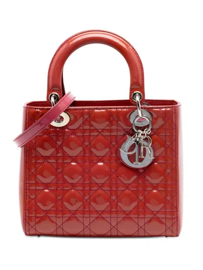 Pre-owned Dior 2010 Medium Patent Cannage Lady  Satchel In Red