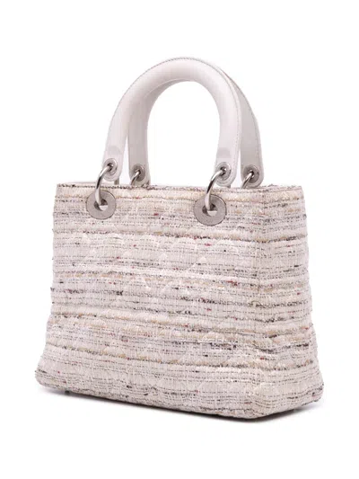 Pre-owned Dior 2010 Medium Tweed Cannage Lady  Satchel In White