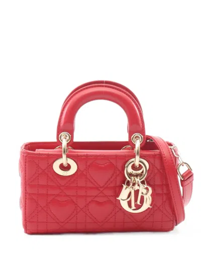 Pre-owned Dior 2010 Micro Lady D-joy Cannage Tote Bag In Red