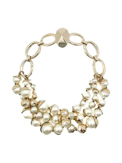 Pre-owned Dior 2010 Mise En  Triple Pearl Necklace In Gold
