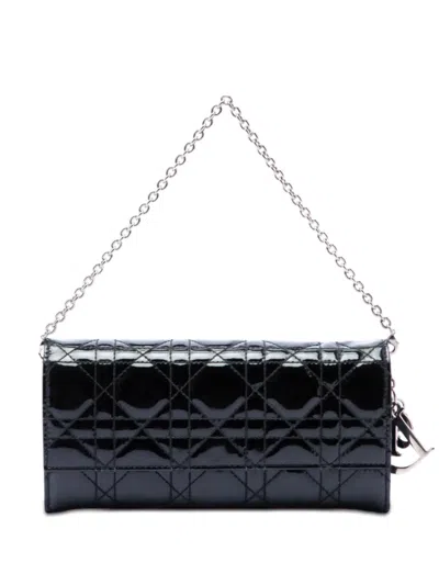 Pre-owned Dior 2010 Patent Cannage Lady  Wallet On Chain Handbag In Black
