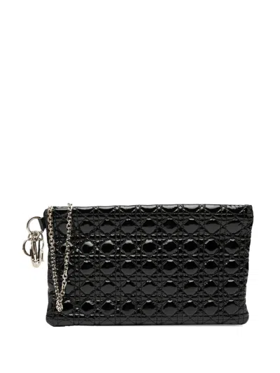 Pre-owned Dior 2010 Patent Cannage Panarea Clutch Bag In Black