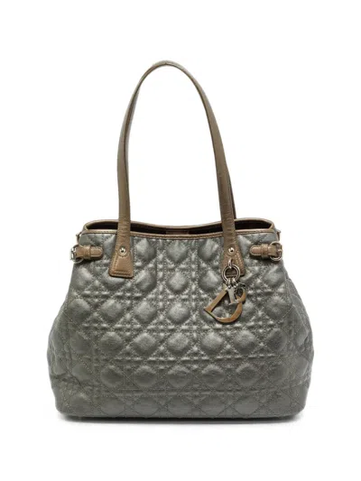 Pre-owned Dior 2010 Small Panarea Cannage Tote Bag In Grey