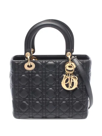 Pre-owned Dior 2010-2020 Medium Lambskin Cannage Lady  Satchel In Black