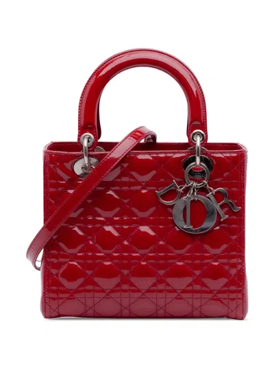 Pre-owned Dior 2010-2025 Medium Patent Cannage Lady  Satchel In Red