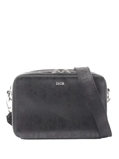 Pre-owned Dior 2010-2025 Perforated Oblique Calfskin Galaxy Crossbody Bag In Black
