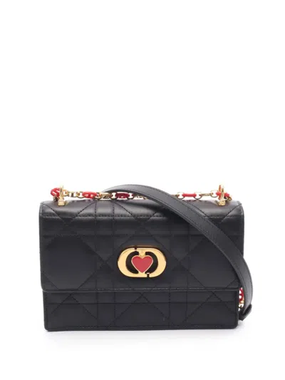 Pre-owned Dior 2010-2026 Amour Mini Lambskin Macrocannage Miss Caro Crossbody Bag In Black