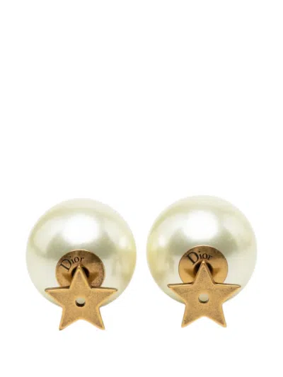 Pre-owned Dior 2010-2026 Gold Plated Faux Pearl Star Tribales Push Back Earrings Costume Earrings