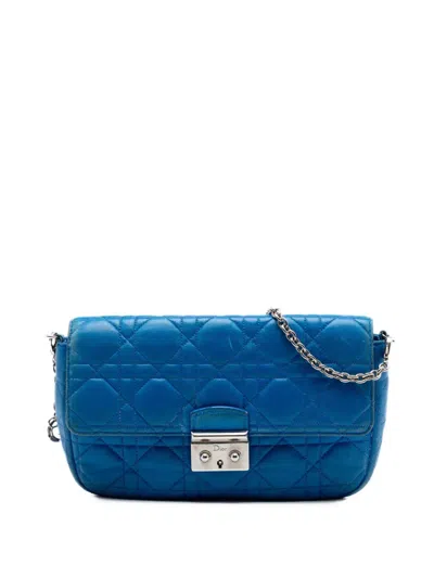 Pre-owned Dior 2010-2026 Lambskin Cannage Miss  Promenade Chain Crossbody Bag In Blue