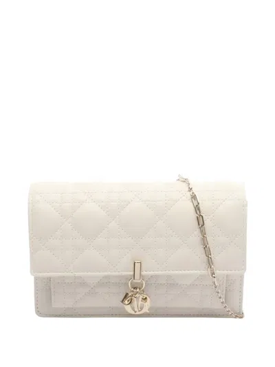 Pre-owned Dior 2010-2026 Lambskin Cannage My  Daily Wallet On Chain Crossbody Bag In White