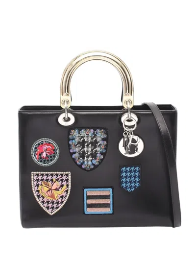 Pre-owned Dior 2010-2026 Large Calfskin Patch Embellished Lady  Satchel In Black