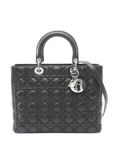 Pre-owned Dior 2010-2026 Large Lambskin Cannage Lady  Satchel In Black