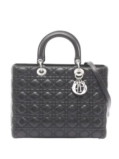 Pre-owned Dior 2010-2026 Large Lambskin Cannage Lady  Satchel In Black