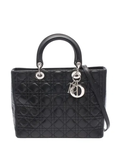 Pre-owned Dior 2010-2026 Large Lambskin Cannage Lady  Satchel In Black