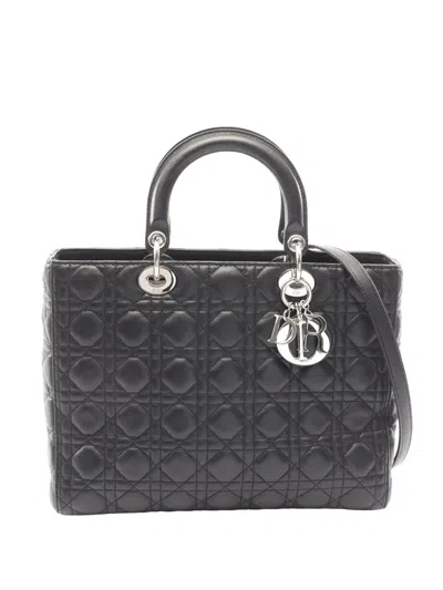 Pre-owned Dior 2010-2026 Large Lambskin Cannage Lady  Satchel In Black