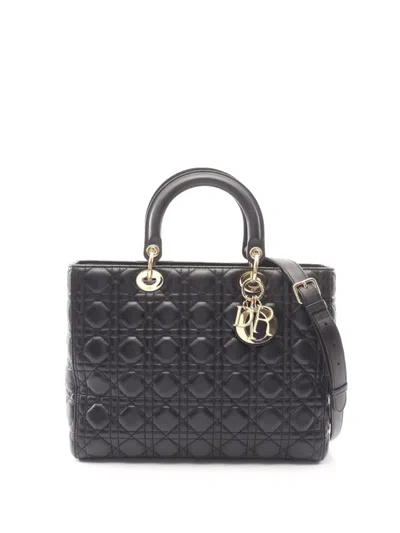 Pre-owned Dior 2010-2026 Large Lambskin Cannage Lady  Satchel In Black