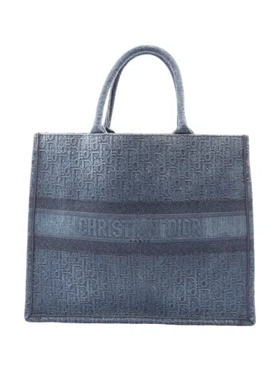 Pre-owned Dior 2010-2026 Large Oblique Denim Book Tote Bag In Blue