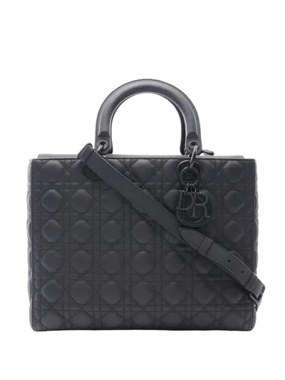 Pre-owned Dior 2010-2026 Large Ultra Matte Calfskin Cannage Lady  Satchel In Black