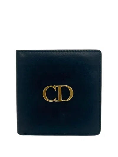 Pre-owned Dior 2010-2026 Leather Cd Bifold Wallet Small Wallets In Blue
