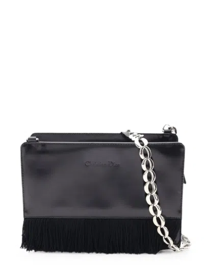 Pre-owned Dior 2010-2026 Leather Fringe Chain Crossbody Bag In Black