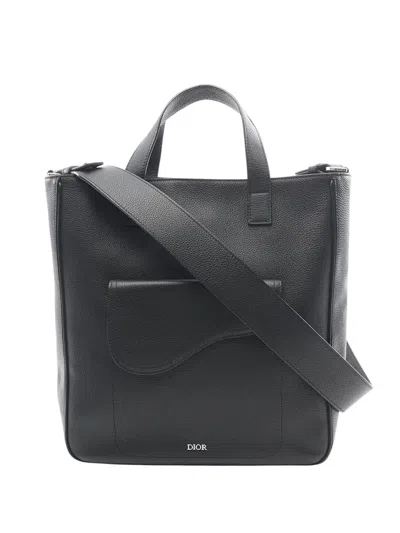 Pre-owned Dior 2010-2026 Leather Saddle Tote Bag In Black