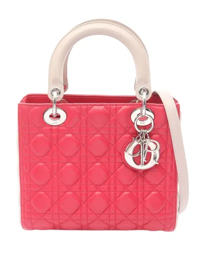 Pre-owned Dior 2010-2026 Medium Bicolor Lambskin Cannage Lady  Satchel In Pink
