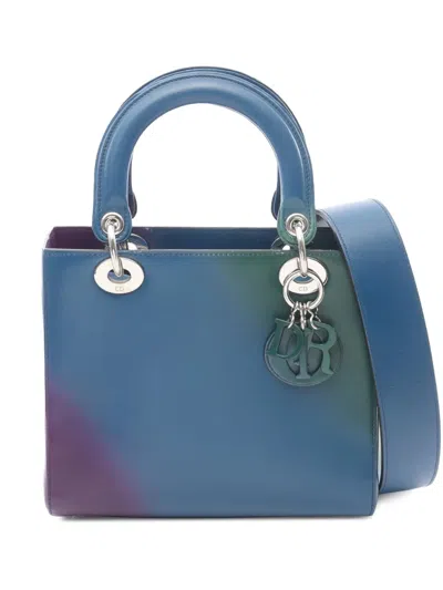 Pre-owned Dior 2010-2026 Medium Calfskin Gradient Lady  Satchel In Blue