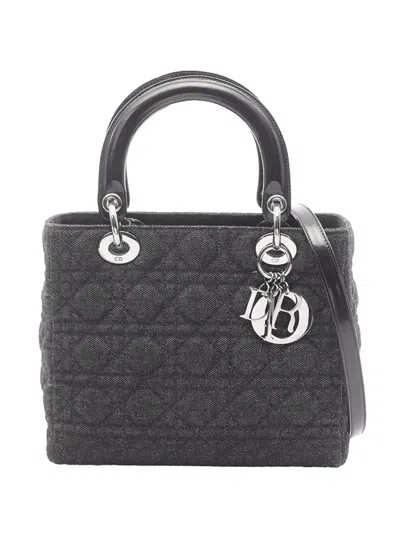 Pre-owned Dior 2010-2026 Medium Denim Lady  Satchel In Black