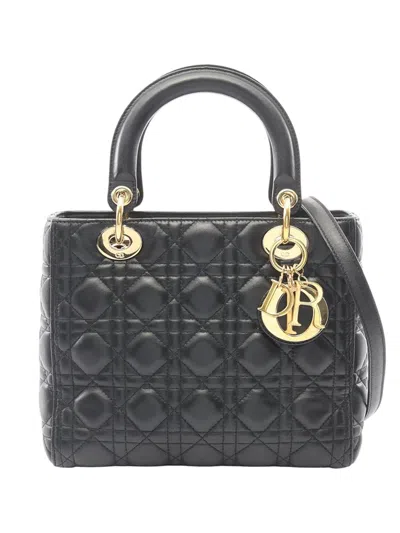 Pre-owned Dior 2010-2026 Medium Lambskin Cannage Lady  Satchel In Black