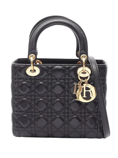 Pre-owned Dior 2010-2026 Medium Lambskin Cannage Lady  Satchel In Black