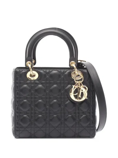 Pre-owned Dior 2010-2026 Medium Lambskin Cannage Lady  Satchel In Black