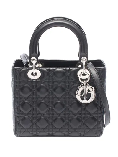 Pre-owned Dior 2010-2026 Medium Lambskin Cannage Lady  Satchel In Black