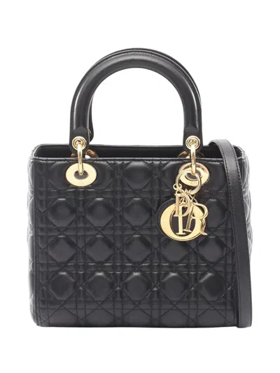 Pre-owned Dior 2010-2026 Medium Lambskin Cannage Lady  Satchel In Black